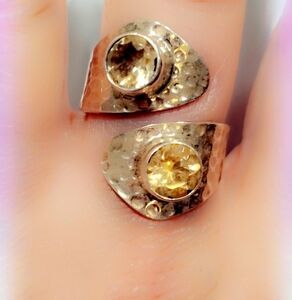 Faceted Citrine Free Size Adjustable Sterling Silver Gemstone Ring